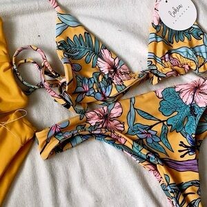 Floral Bikini Set - Yellow and Blue